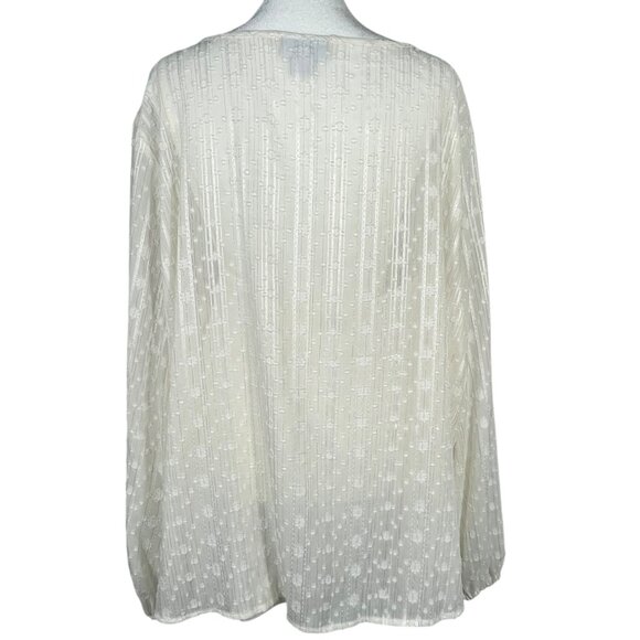 NWT Liz Claiborne Ivory Textured Semi‑Sheer Blouse – Long Sleeve, Plus Size 1X - Picture 4 of 16